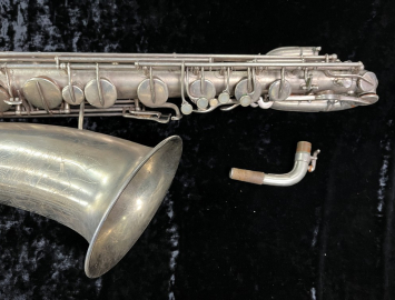 Photo Original Silver Plated Buescher Aristocrat Bari Sax w/ Art Deco Engraving # 284348